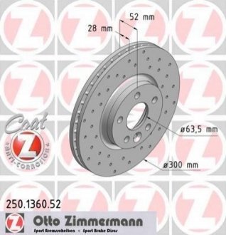 Диск тормозной Sport ZIMMERMANN 250.1360.52 (фото 1)