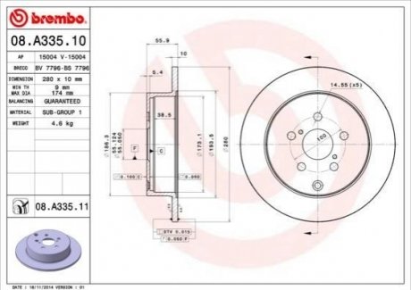 Диск гальмівний BREMBO 08.A335.10 (фото 1)