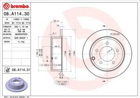 Тормозной диск BREMBO 08.A114.31 (фото 1)