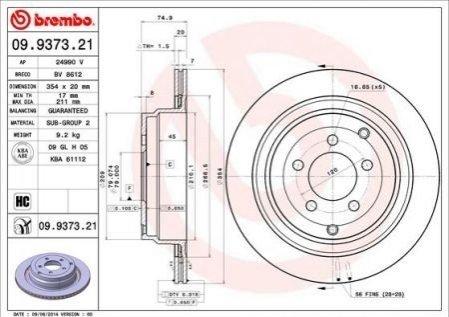 Тормозной диск BREMBO 09.9373.21