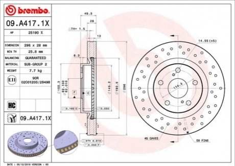 Тормозной диск BREMBO 09.A417.1X (фото 1)