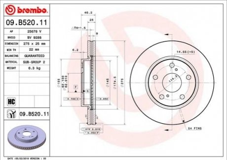 Тормозной диск передний BREMBO 09.B520.11