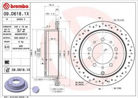 Тормозной диск задний BREMBO 09.D618.1X (фото 1)