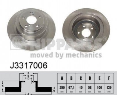 Диск тормозной SUBARU FORESTER 97-/LEGACY 98-03/OUTBACK 00-09 задний D=290мм. NIPPARTS J3317006 (фото 1)