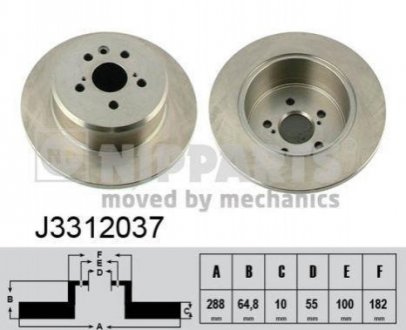 Диск тормозной TOYOTA AVENSIS 1.6-2.0 97-03 задний D=288мм. NIPPARTS J3312037