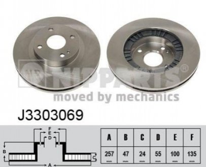 Диск тормозной MAZDA 323 1.6-2.0 94-04 передний вент.D=258мм. NIPPARTS J3303069