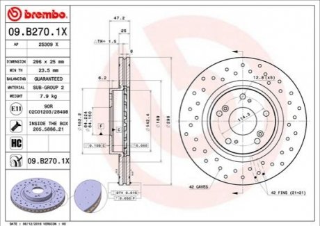 Гальмвний диск BREMBO 09.B270.1X (фото 1)