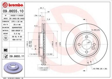 Тормозной диск передний BREMBO 09.8655.11