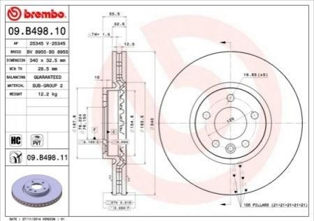 Гальмвний диск BREMBO 09.B498.11