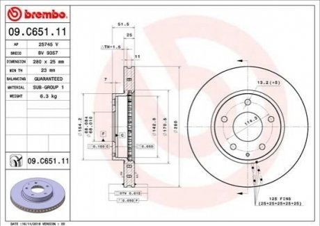 Диск тормозной, передний BREMBO 09.C651.11 (фото 1)