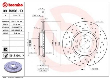 Гальмівний диск BREMBO 09.B356.1X (фото 1)