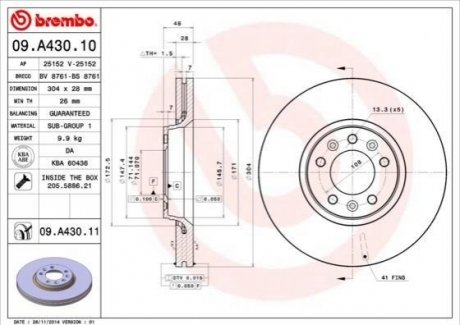 Тормозной диск BREMBO 09.A430.10 (фото 1)