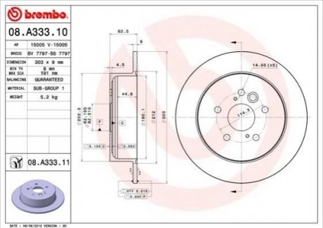 Гальмівний диск BREMBO 08.A333.11 (фото 1)