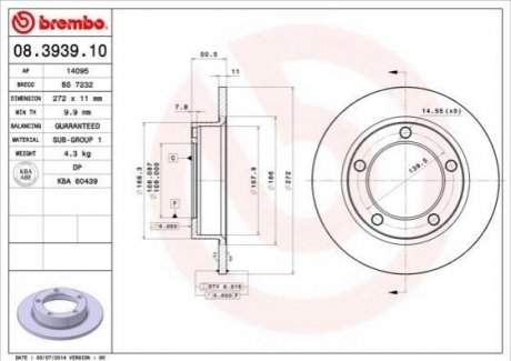 Тормозной диск передний BREMBO 08.3939.10 (фото 1)