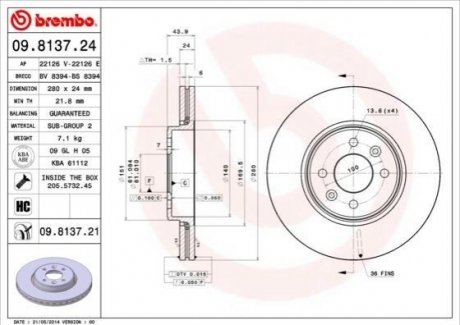 Тормозной диск BREMBO 09.8137.24 (фото 1)