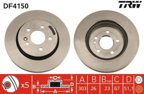 Диск гальмівний (1 шт.) MERCEDES ML(W163) F 98-05 TRW DF4150 (фото 1)