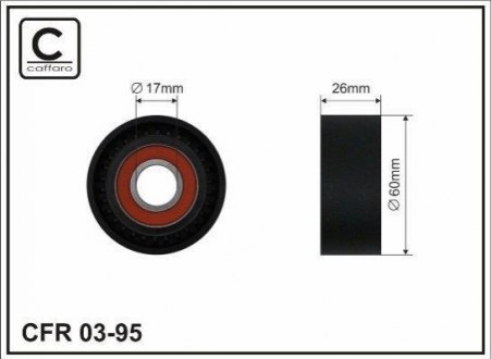 Ролик натяжной механизма поликлинового ремня Renault Megane I, Volvo S40 I/V40 1.9D 07.95-08.03 60 CAFFARO 03-95