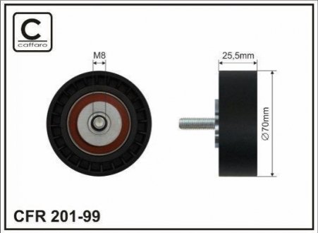 Ролик натяжной механизма поликлинового ремня Mercedes 190 W201/C W202/A124/C124/E A124/C124/S124/W12 CAFFARO 201-99 (фото 1)