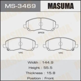 Колодка тормозная передняя Mitsubishi ASX (10-), Grandis (03-09), Lancer (07-15), Outlander (08-) (M MASUMA MS3469 (фото 1)