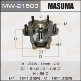 Ступица колеса заднего в сборе с подшипником Nissan Murano (04-08), Teana (03-13) (с ABS) MASUMA MW21503 (фото 1)