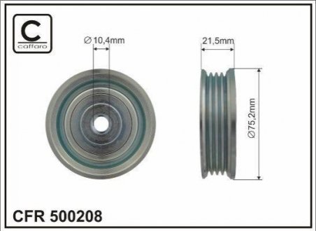 75,2x10,4x21,5 Натяжний ролик паса поліклинового Mitsubishi Pajero Sport 03-/Galant 2.5 V6 24V 96- CAFFARO 500208