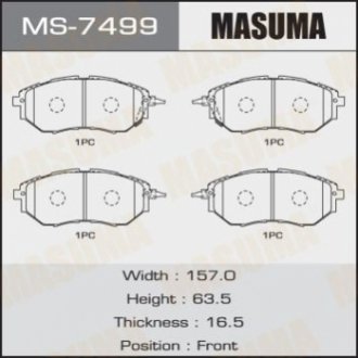 Колодка тормозная передняя Subaru Forester (12-), Impreza (08-14), Legacy (09-14) MASUMA MS-7499