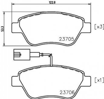 Гальмівні колодки дискові перед. Fiat Stilo 01,04/Grande Punto/Doblo 05/Bravo -07 HELLA 8DB355018-821