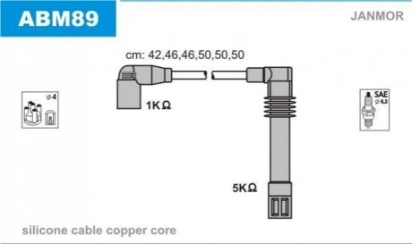 Провода высоковольтные, комплект AUDI A4/A6 2.4-2.8 V6 01.95-01.05.VW PASSAT 2. Janmor ABM89 (фото 1)