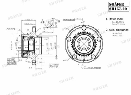 Ступица задняя + монт. ккт.VW Golf IV, Audi A3 96-03, Skoda Octavia 96-, Leon, Toledo 99- 120x62x30 SHAFER SH157.20K