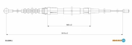 VW Трос ручного тормоза задн. лев./прав. 1610/940 мм TOURAN 03- ADRIAUTO 55.0209.1 (фото 1)