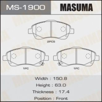 Колодка тормозная передняя Toyota Avensis (03-08) MASUMA MS-1900 (фото 1)