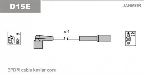 Комплект проводов зажигания Daewoo Sens 1.3 (провод желтый, EPDM) Janmor D15E