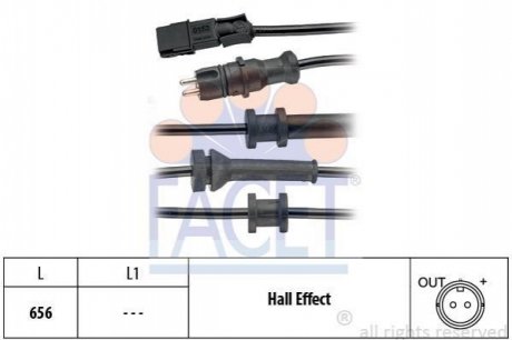 Датчик ABS Renault Laguna 01- зад Л/Пр (603 mm) (21.0153) FACET 210153