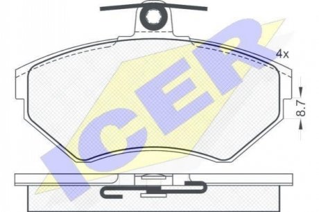 КОЛОДКИ ТОРМ. П (16mm) AUDI A4 1,6/1,8-20V/1,9TDI-90KM 97-. PA ICER 181156