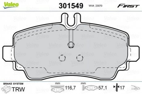 Гальмівні колодки дискові MERCEDES A-Class 1,4-2,1 F 97-04 Valeo 301549