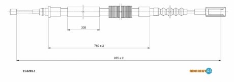 Трос ручного тормоза Ducato 94-00-2005 (дисковые тормоза) ADRIAUTO 11.0281.1