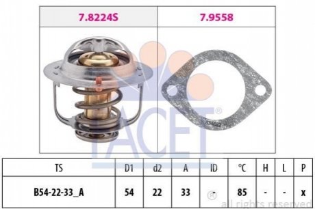 Термостат с прокладкой OPEL CORSA B 1.7 D 1996.02-2000.09 FACET 7.8224 (фото 1)