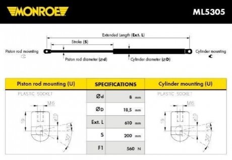 Упругий элемент, крышка багажника / помещения для груза MONROE ML5305