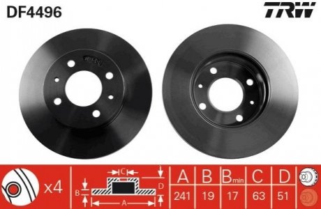 Диск гальмівний (1 шт.) HYUNDAI Accent F D=241mm 00-06 TRW DF4496