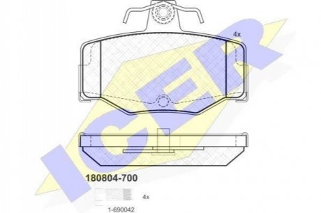 Комплект тормознх колодок, дисковой тормозной механизм ICER 180804-700 (фото 1)