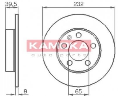 Тормозной диск задний Skoda/Audi/VW D232/H=39.3 KAMOKA 1036068 (фото 1)