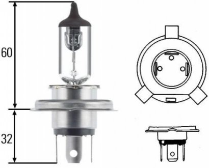 Лампа накаливания, H4 24V 75/70W P 43t HELLA 8GJ 002 525-251 (фото 1)