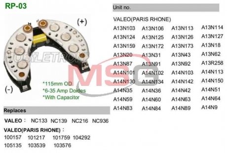 Детали стартеров и генераторов MOBILETRON RP-03