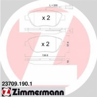 Комплект тормозных колодок ZIMMERMANN '237091901' (фото 1)