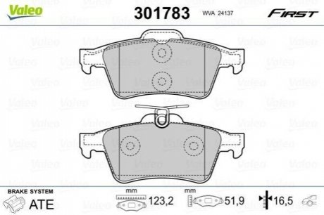 Гальмівні колодки дискові CITROEN/FORD/JAGUAR/MAZDA/OPEL/RENAULT/SAAB/VOLVO 1,0-5,0 R 01>> Valeo 301783