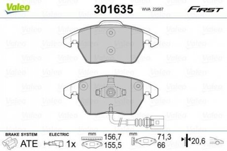 Гальмівні колодки дискові VAG A1/A3/TT/Fabia/Octavia/Caddy/CC/Golf/Jetta/Passat 1,0-3,6 F 99>> Valeo 301635