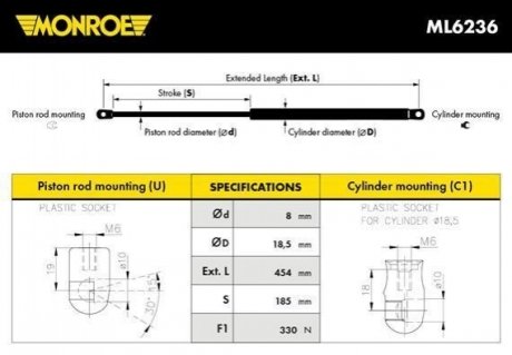 Упор багажника газовый MONROE ML6236