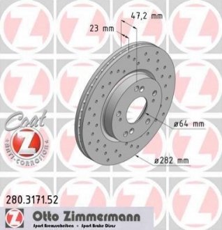 Диск тормозной (Sport) ZIMMERMANN 280 3171 52 (фото 1)