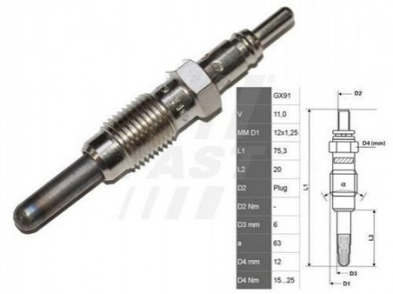 Свеча накала FIAT DOBLO 00-09, Punto 03-10, Palio 01-05 FAST FT82728