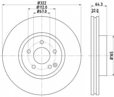 Гальмівний диск перед. DB C (W204, C204), E (W212, C207, A207), SLK (R172) 1.8-3.5 07- HELLA 8DD355118931 (фото 1)